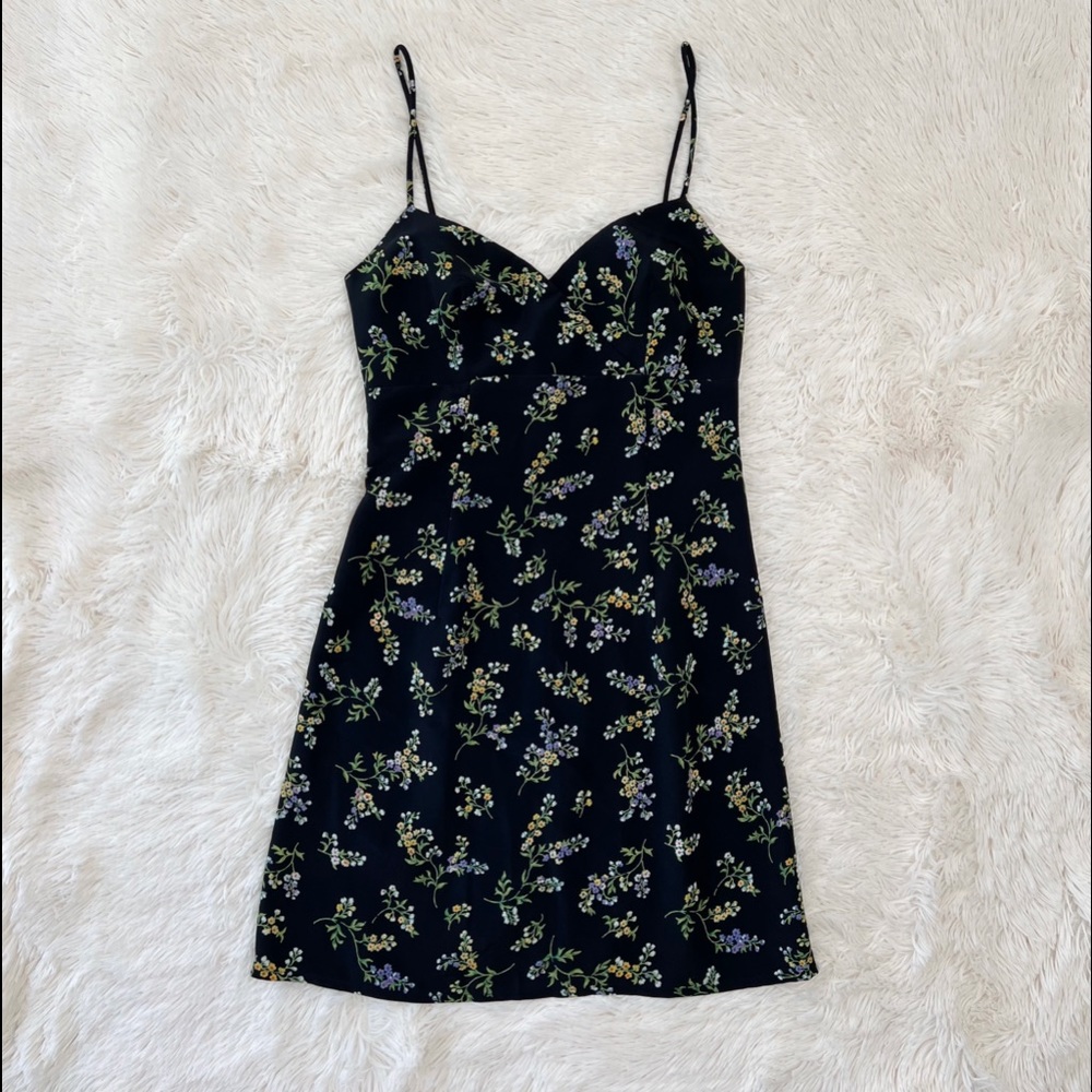 Rampage vintage 90s Y2k black yellow blue floral spaghetti strap mini dress Sz 7